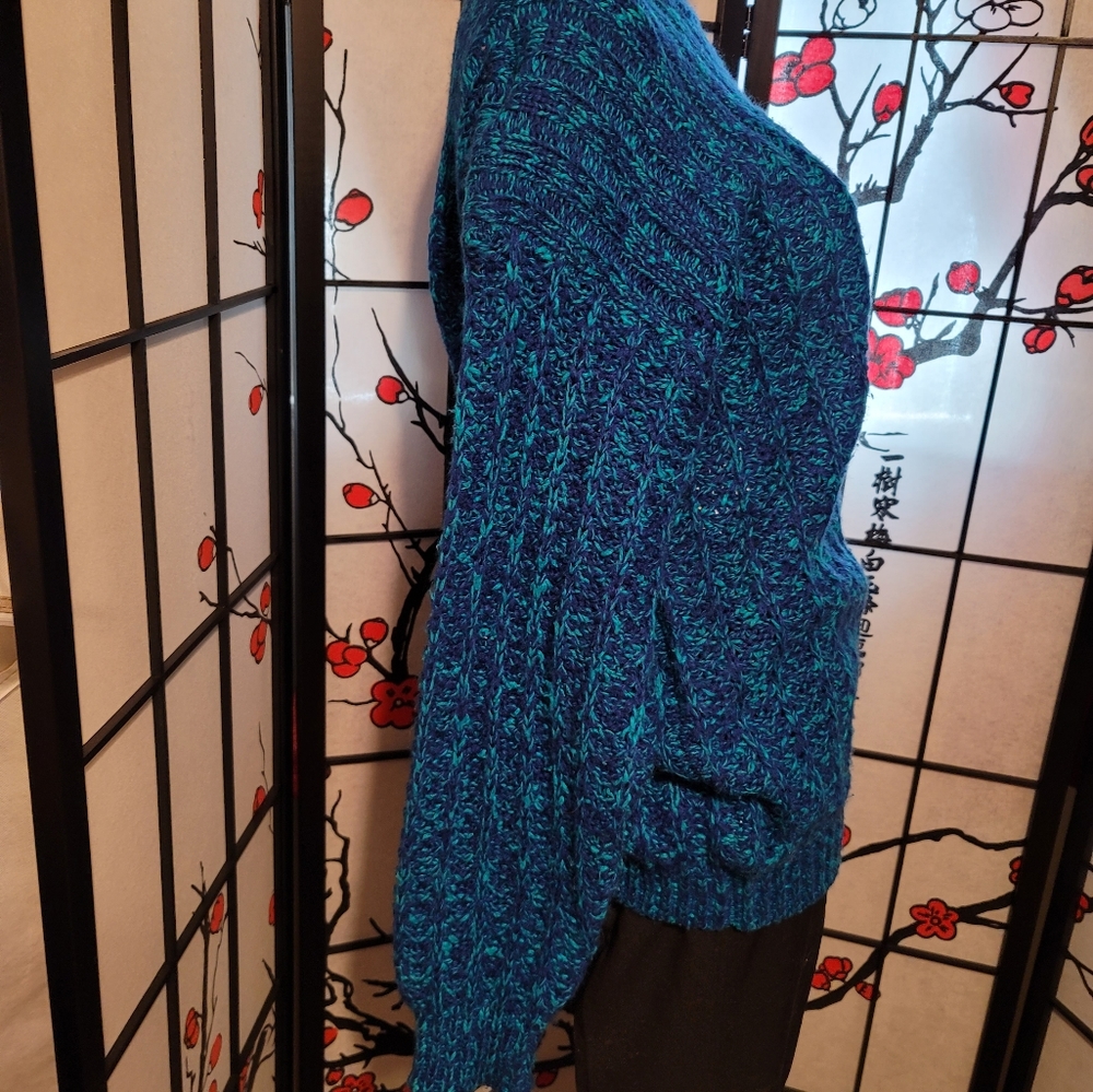 KAREN SCOTT WEAVED DEEP BLUE SOFT COZY CARDIGAN KNIT/SIZE LARGE - Picture 7 of 10
